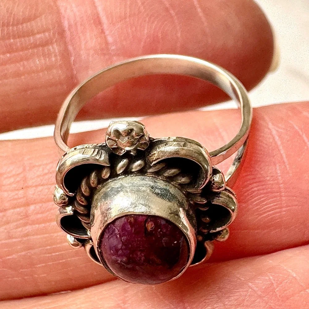 Navajo Flower Ring Turquoise Sz 6 Sterling Silver Signed Morgan Native Amer